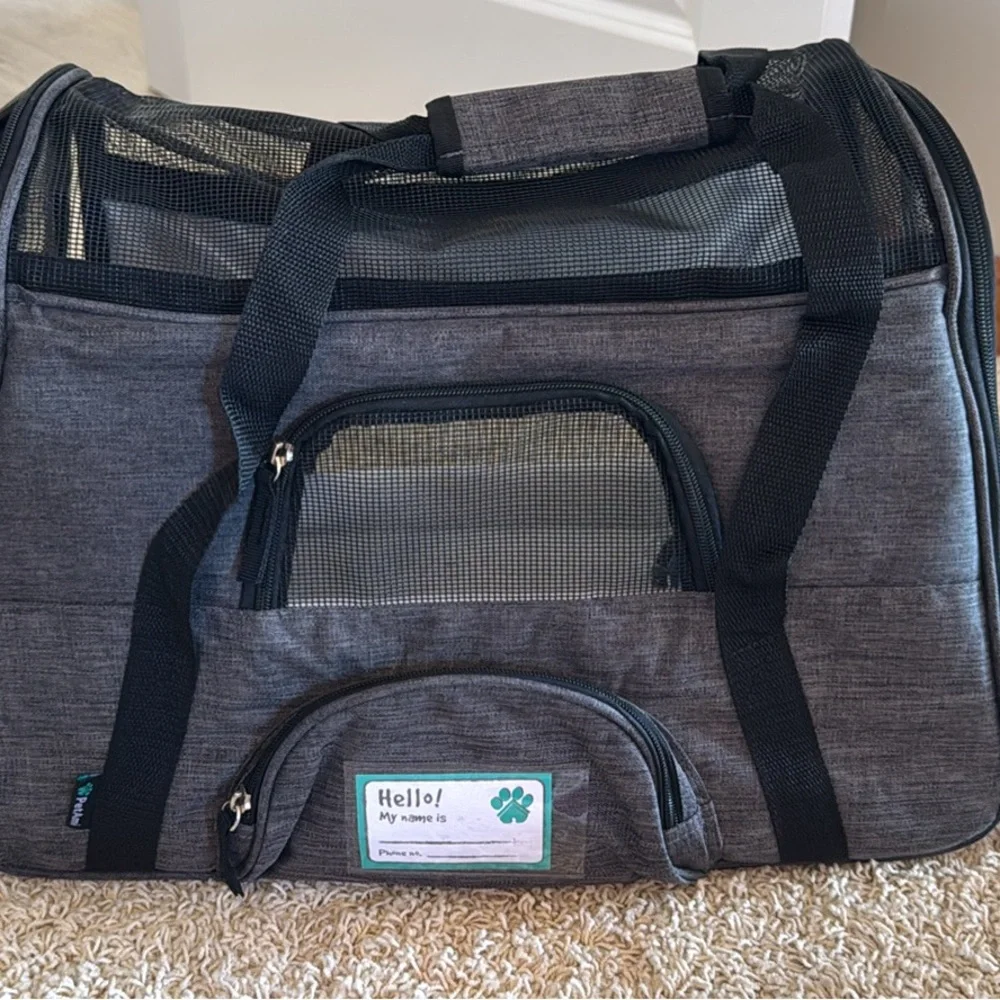 Gray Pet Carrier with Mesh Panels